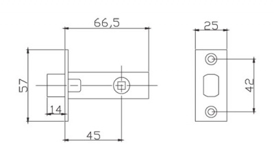 Защелка межкомнатная RENZ L 5-45 plastic C (хром блестящий) с пластиковым языком